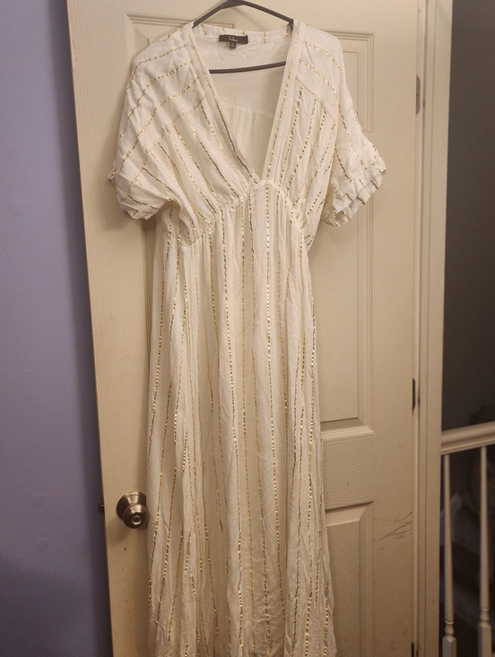 Lulus Dresses & Skirts - Lulu's White Maxi Dress with Gold Stripes - V-Neck Summer Maxi
